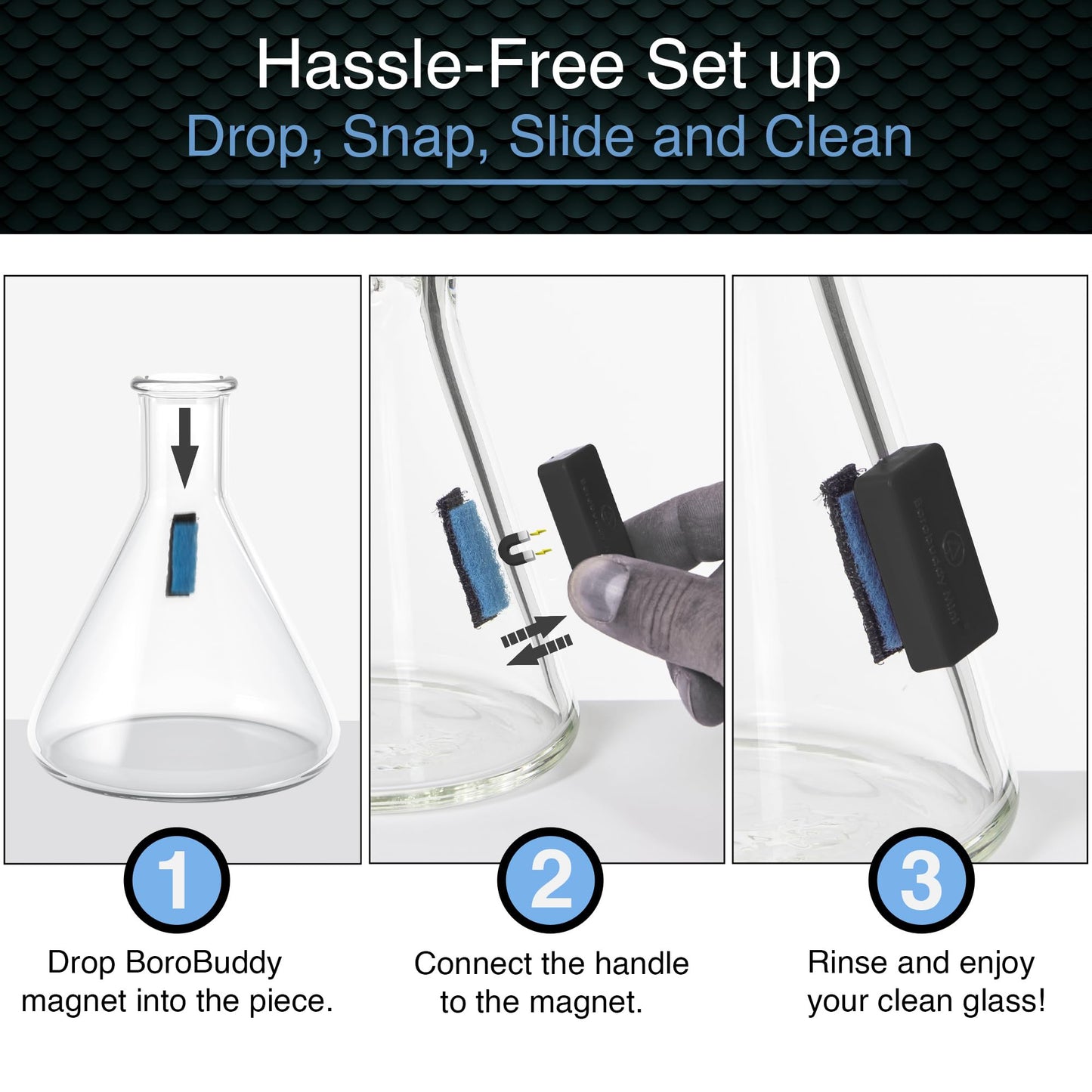 SNOWTREE Magnetic Glass Cleaner BoroBuddy | Glass Pieces, Bottles, Vases | Compact Design for Tighter Spaces & Smaller Glass Pieces | Double Sided |