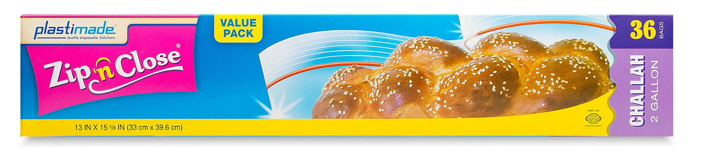 Plastimade Zip'n'Close Disposable Plastic Resealable Storage Bags, 2 Gallon Size, 36 Bags, Great For Thanksgiving Home, Office, Vacation, Traveling