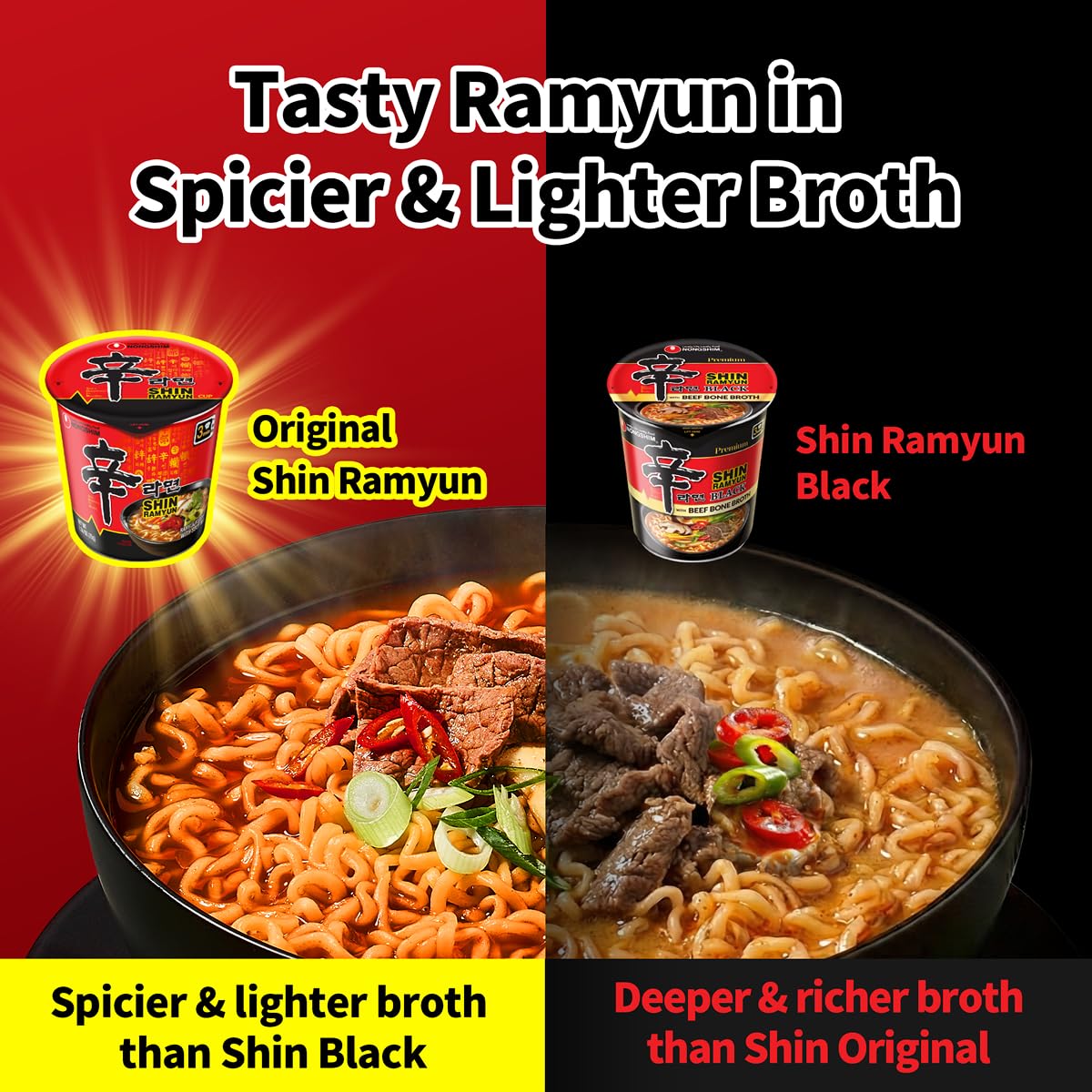 Nongshim Shin Ramyun Cup of Noodles, Spicy Signature Korean Instant Ramyun, Rich Beef Flavored Broth, Quick and Easy, Microwaveable Cup, 2.64 oz (Pack