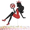 58 Red & Black Sitting Girl Silhouette Cake Topper Decorations with Glamour for Lady 58 Birthday Theme Queen Sexy Party Decor Supplies