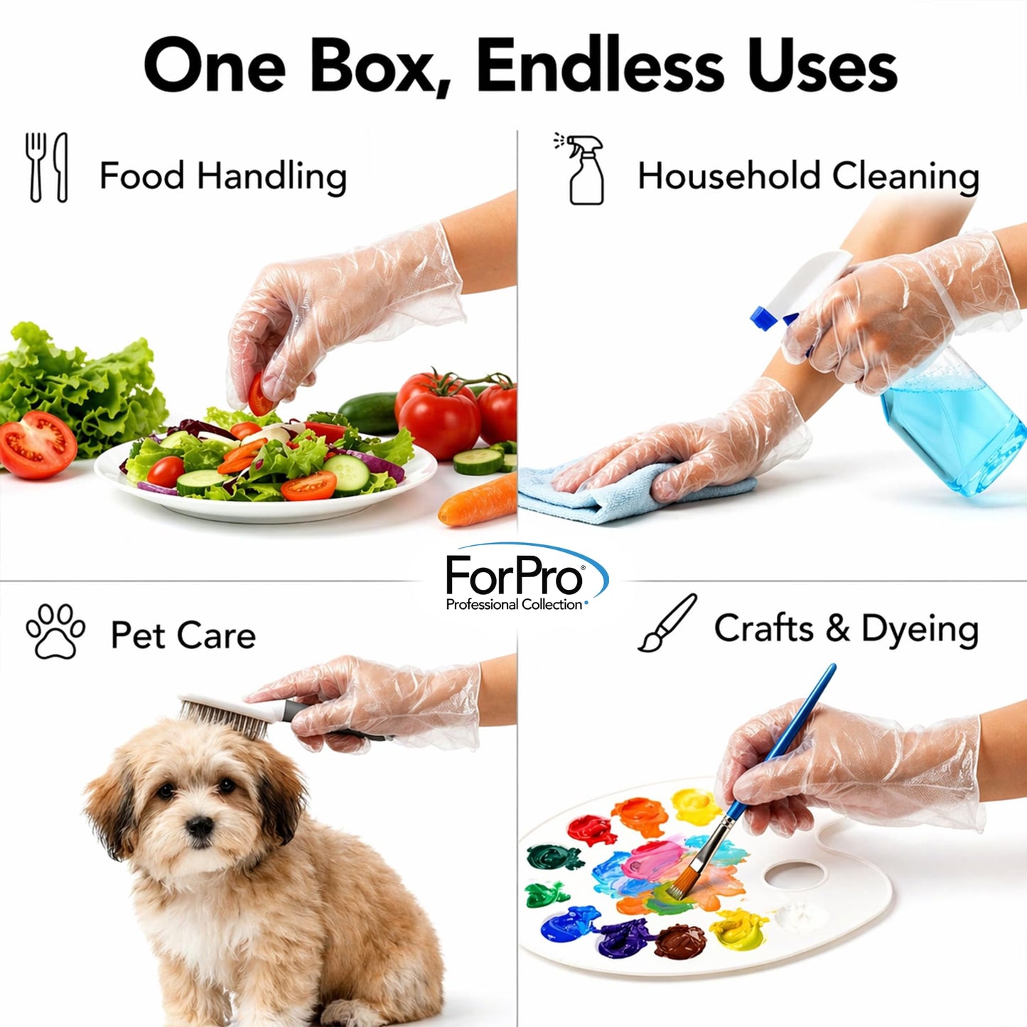 ForPro Disposable Poly Gloves, Food Grade, BPA-Free, Latex-Free, Powder-Free, Lightweight Plastic Gloves for Cooking, Food Prep, Food Service, One
