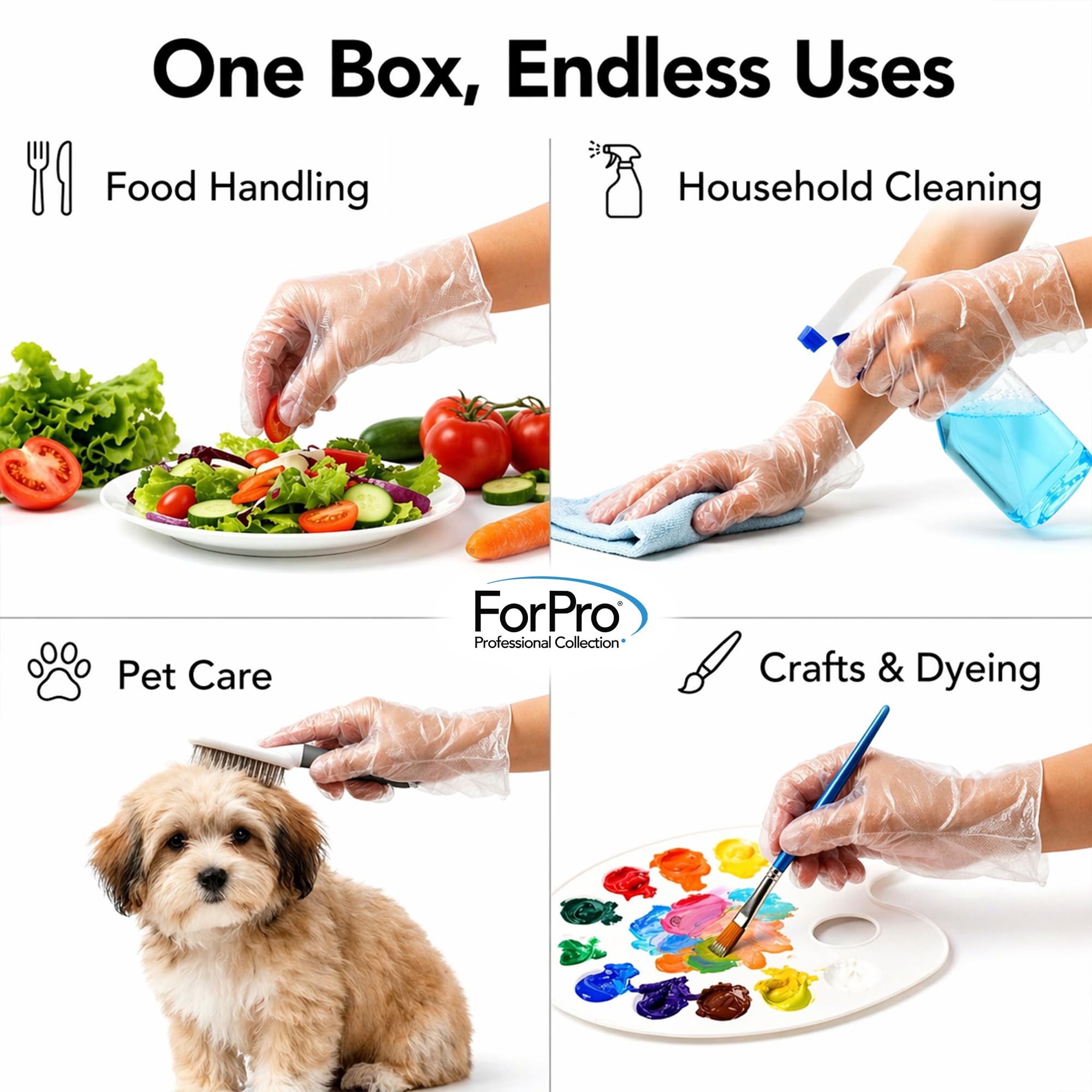 ForPro Disposable Poly Gloves, Food Grade, BPA-Free, Latex-Free, Powder-Free, Lightweight Plastic Gloves for Cooking, Food Prep, Food Service, One