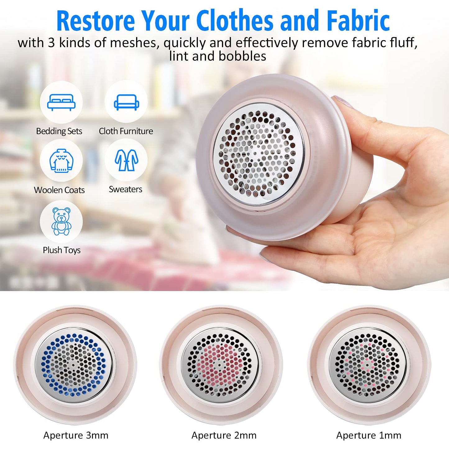Rechargeable Fabric Shaver, Uluker Lint Remover Sweater Defuzzer Lints Fuzz Remover Depiller with 6-Leaf Blades for Removing Clothes Fuzz, Lint Balls