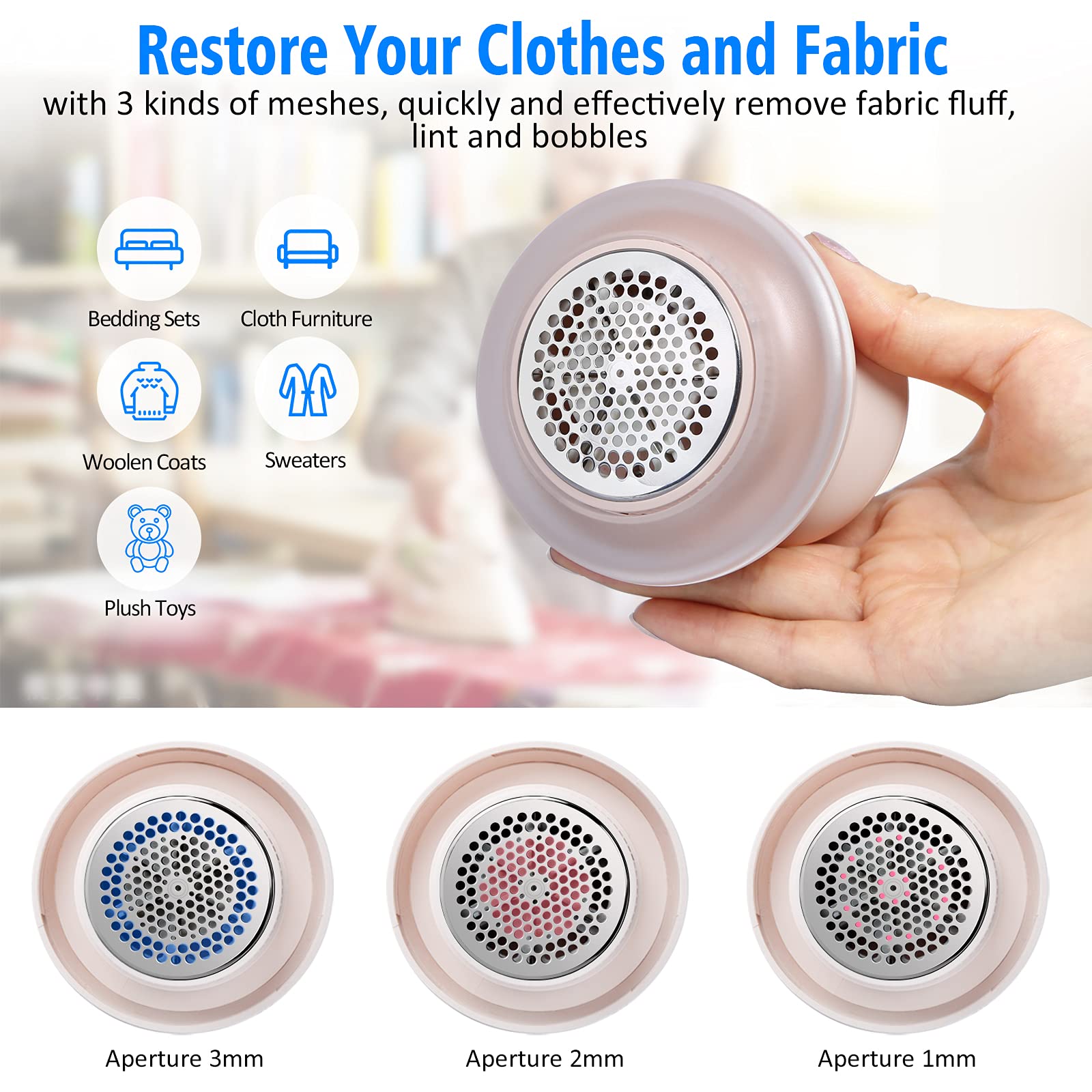 Rechargeable Fabric Shaver, Uluker Lint Remover Sweater Defuzzer Lints Fuzz Remover Depiller with 6-Leaf Blades for Removing Clothes Fuzz, Lint Balls