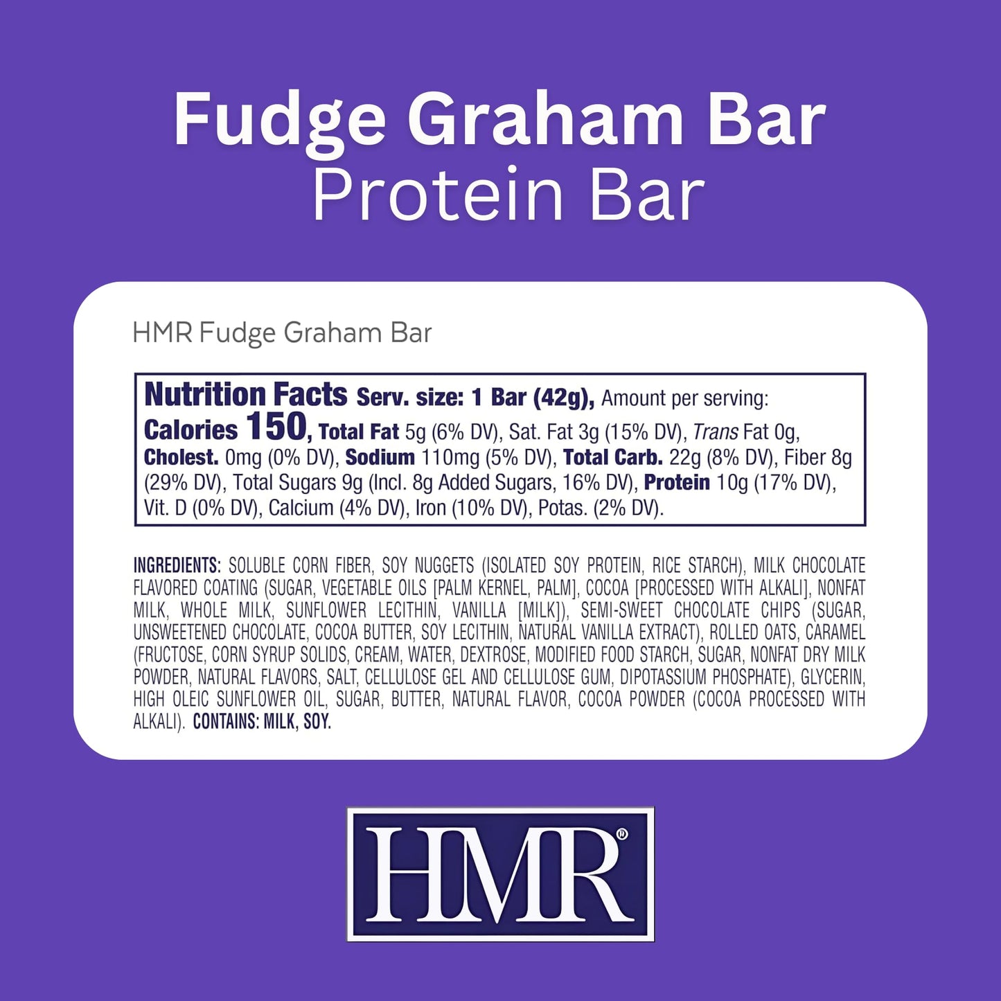 HMR Fudge Graham Protein Bar | Nutritious Snack to Support Weight Maintenance | Low Calorie Dessert | 10g of Protein | 24 Count