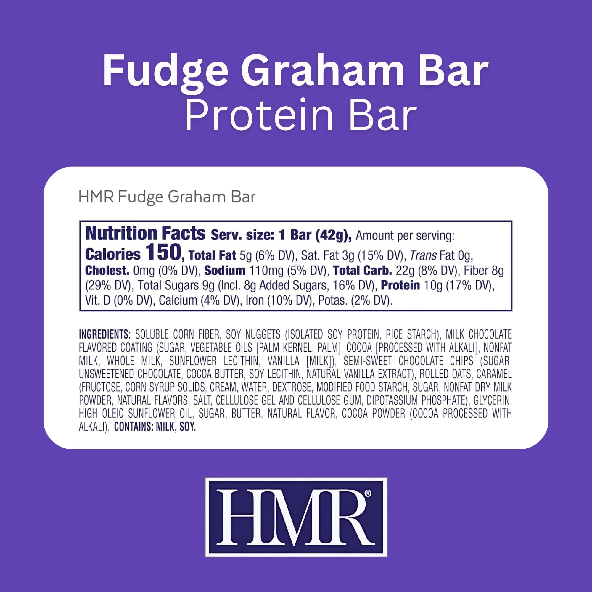 HMR Fudge Graham Protein Bar | Nutritious Snack to Support Weight Maintenance | Low Calorie Dessert | 10g of Protein | 24 Count