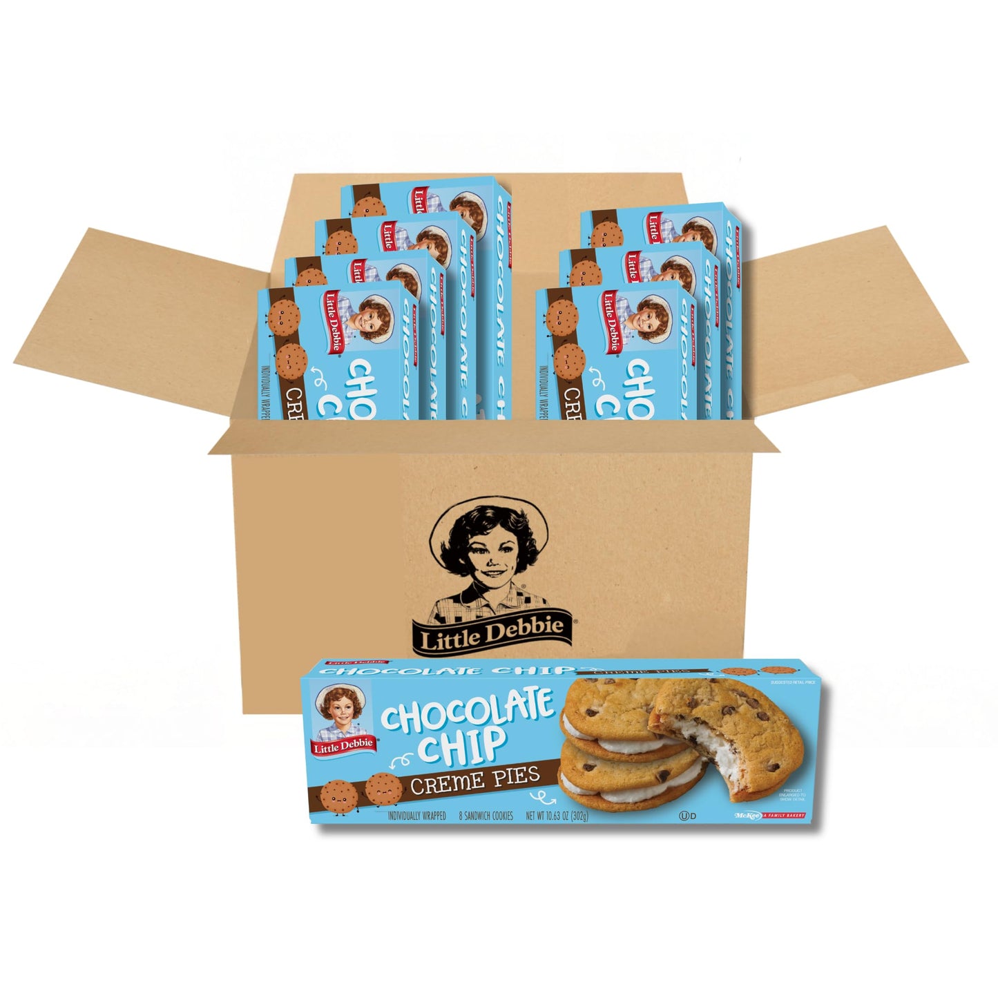 Little Debbie Chocolate Chip Creme Pies, 64 Individually Wrapped Sandwich Cookies (8 Boxes)