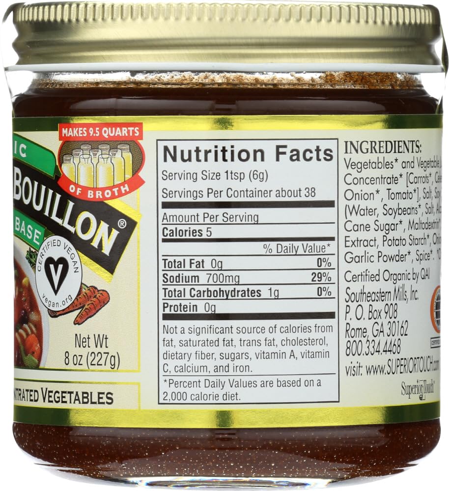 Better Than Bouillon Organic Vegetable Base, Made from Seasoned & Concentrated Vegetables, Organic & Vegan, Makes 9.5 Quarts of Broth, 8 OZ Jar (Pack