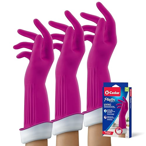 PLAYTEX Living Drip-Catch Cuff Reusable Rubber Gloves for Household Cleaning - Medium Size, 3-Pack