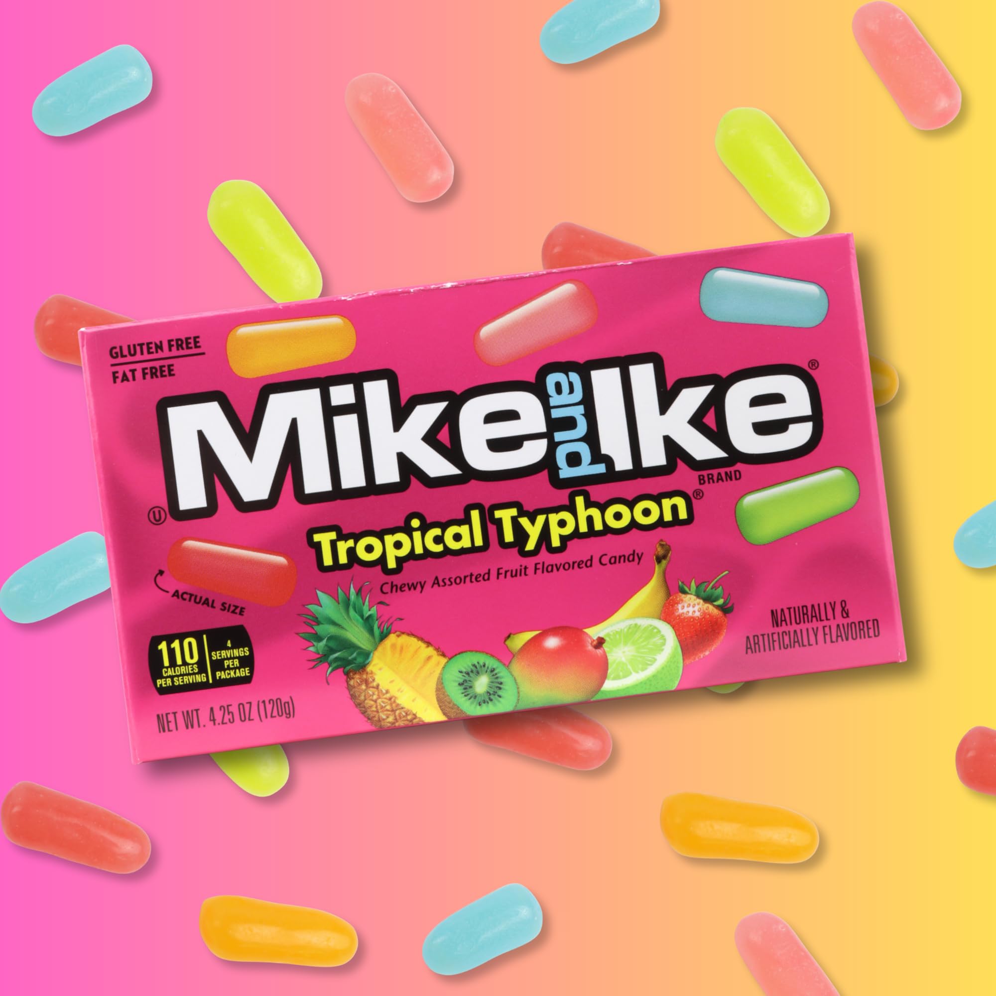 Mike and Ike Tropical Typhoon Theater Boxes, Assorted Fruit Chews Candy, Movie Night Treats, 4.25 Ounces (Pack of 3)
