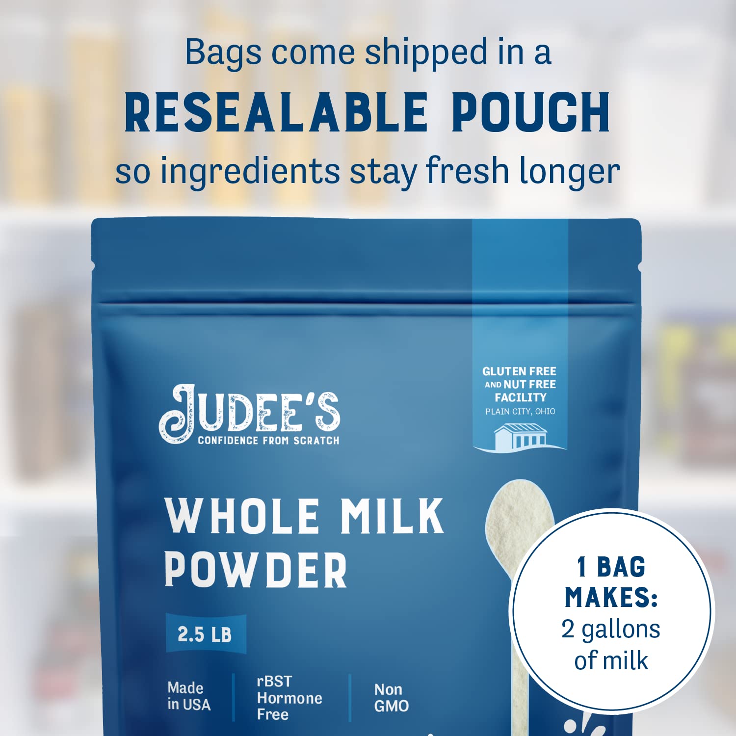 Judee's Gluten Free Whole Milk Powder - Versatile Powdered Milk for Baking - Shelf Stable Dry Mix for Long-Term Storage - 40 oz, Pack of 1