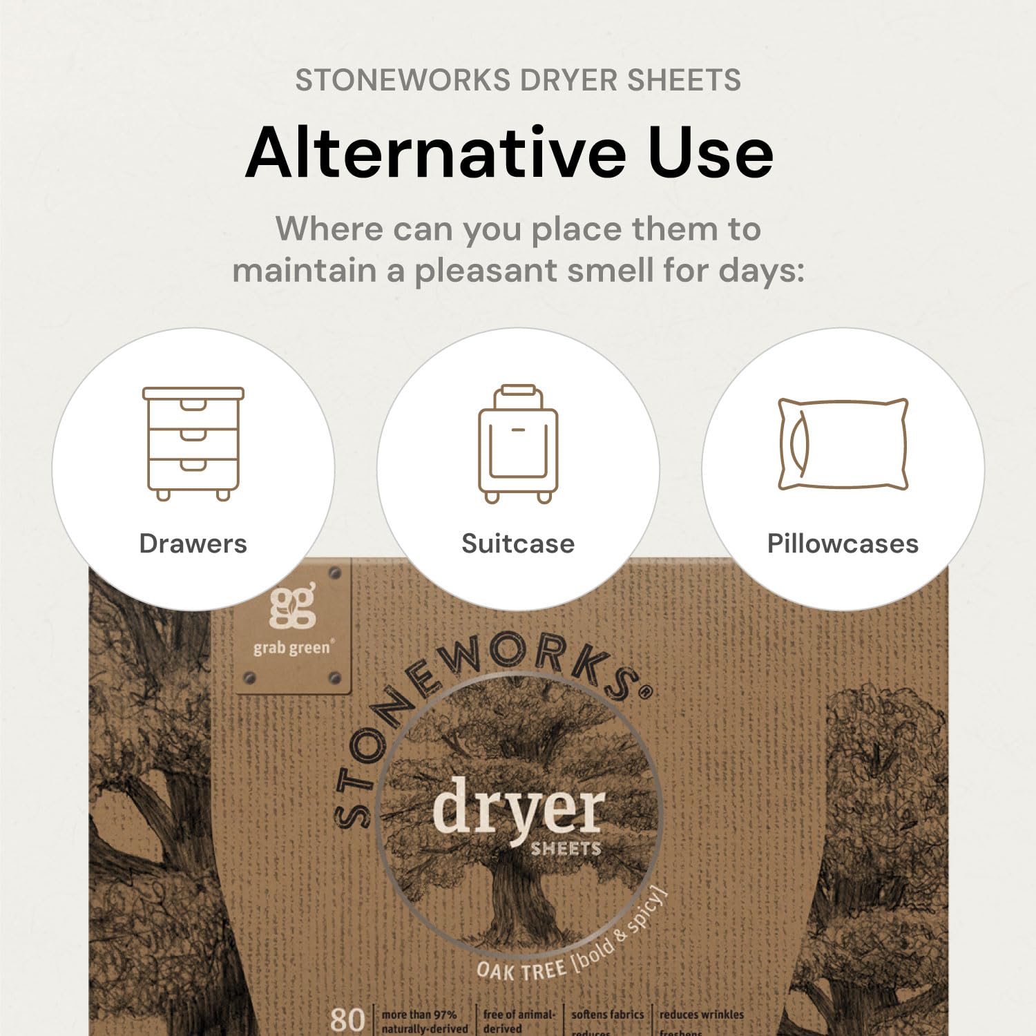 Grab Green Stoneworks Cruelty-Free Dryer Sheets | Softens Fabrics, Freshens Clothing & Reduces Static-Cling and Wrinkles | Plant Based | Birch Branch