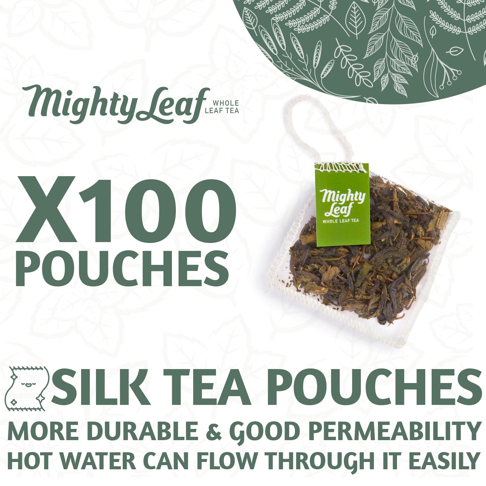 Mighty Leaf Organic Green Dragon Tea - 100 Count Whole Leaf Green Tea Bags - Smooth & Earthy Flavor - Premium Silk Pouches for Wellness and Natural