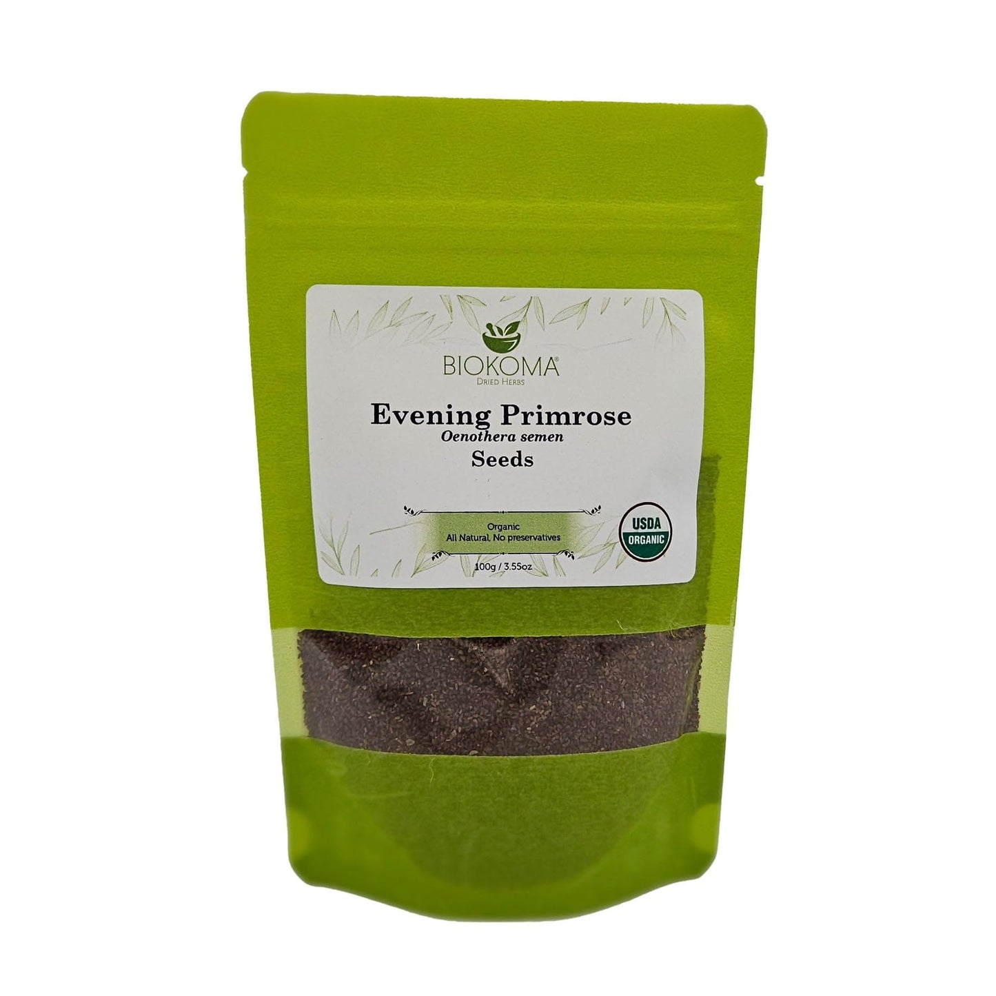 Biokoma Organic Evening Primrose Seeds 100g 3.55oz USDA Organic Oenothera Biennis GLA Omega-3 Hormonal Balance Skin Health Resealable Moisture Proof