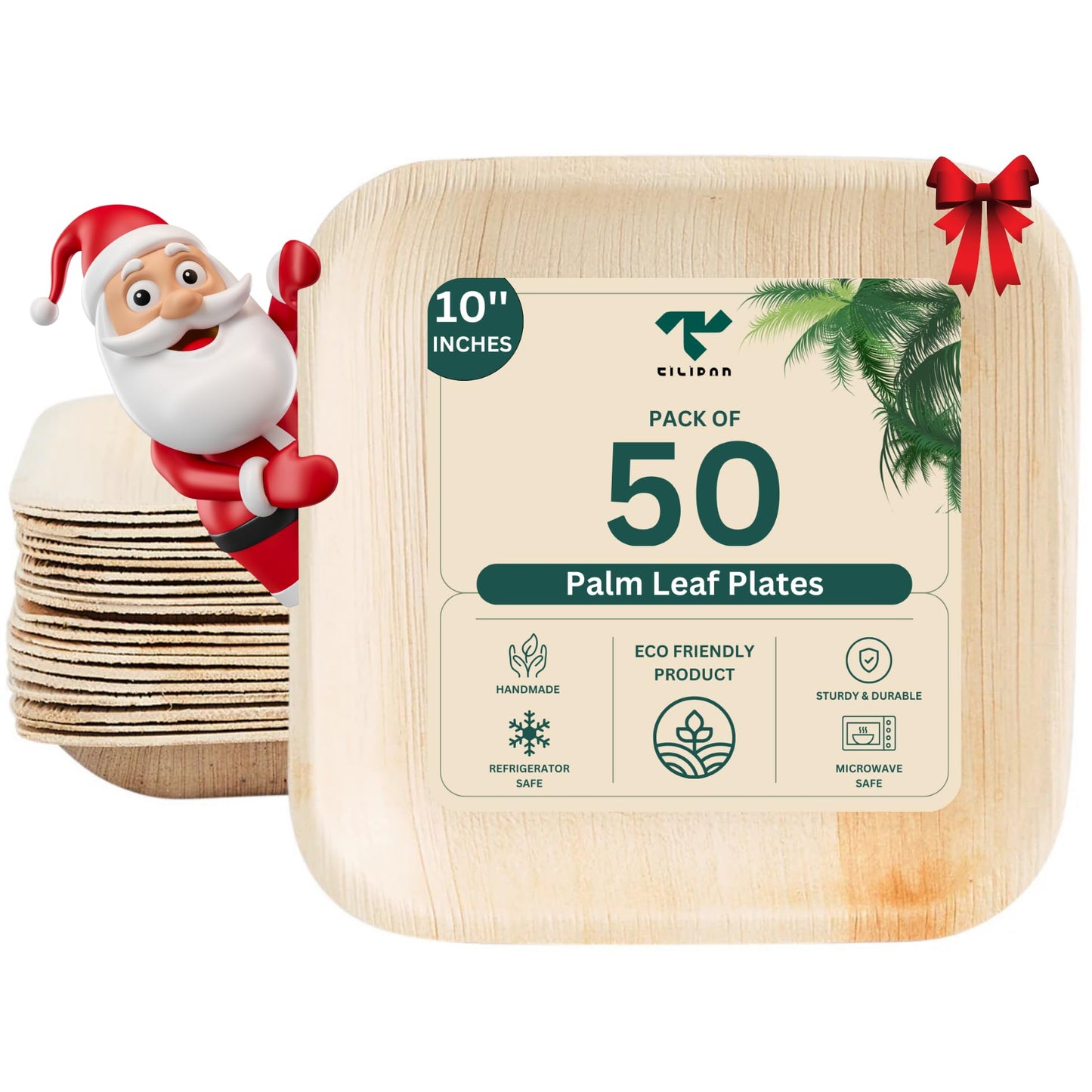 Tilipan Plam Leaf Disposable Plates 10 Inches (50 Count) Like Bamboo Plates,Compostable & Biodegradable,Better than Plastic Plates-Heavy-Duty