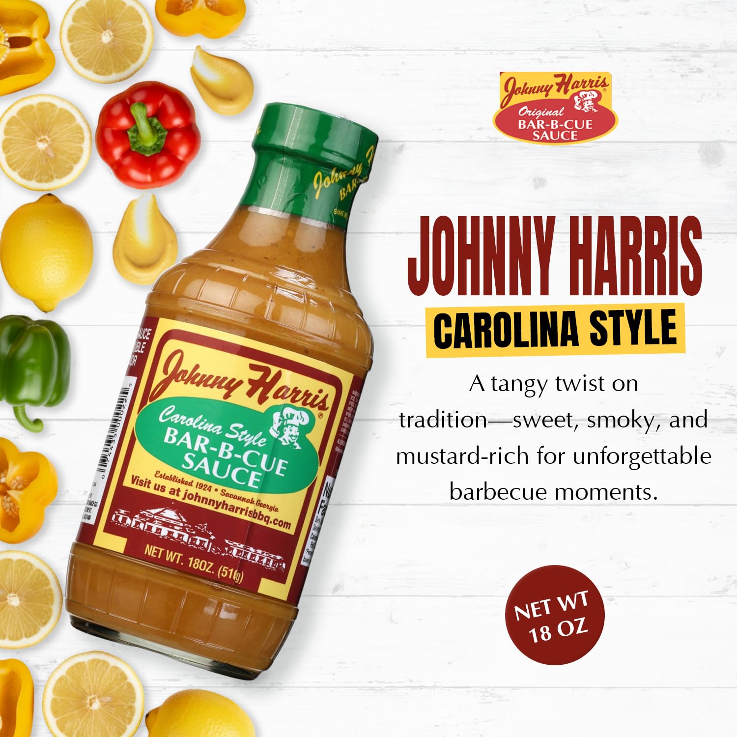 Johnny Harris Carolina Style Bar-B-Cue Sauce, Authentic Carolina Mustard BBQ Sauce, Tangy Mustard Grilling, Sweet and Gluten-Free Barbecue Sauce