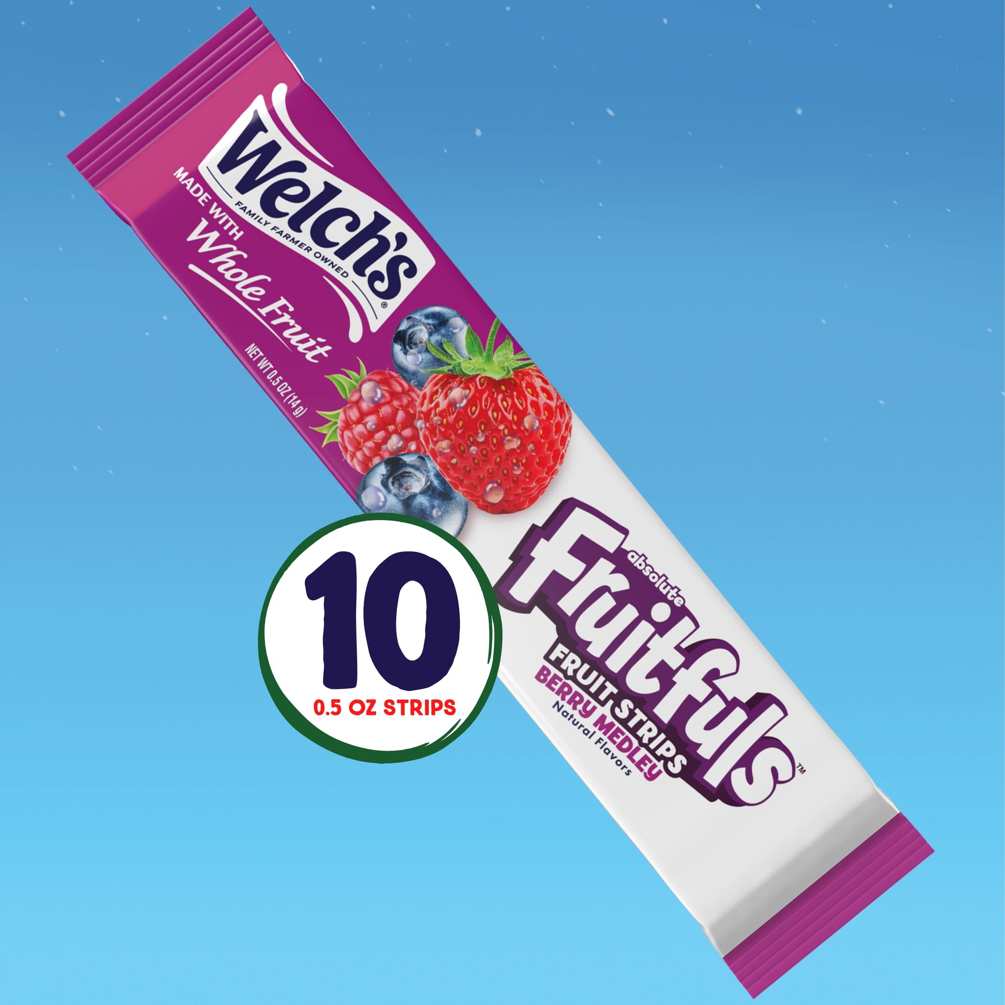 Welch's Absolute Fruitfuls Fruit Strips, Tasty Dried Fruit Snacks for School Lunches, Berry Medley, 0.5oz (Pack of 10)