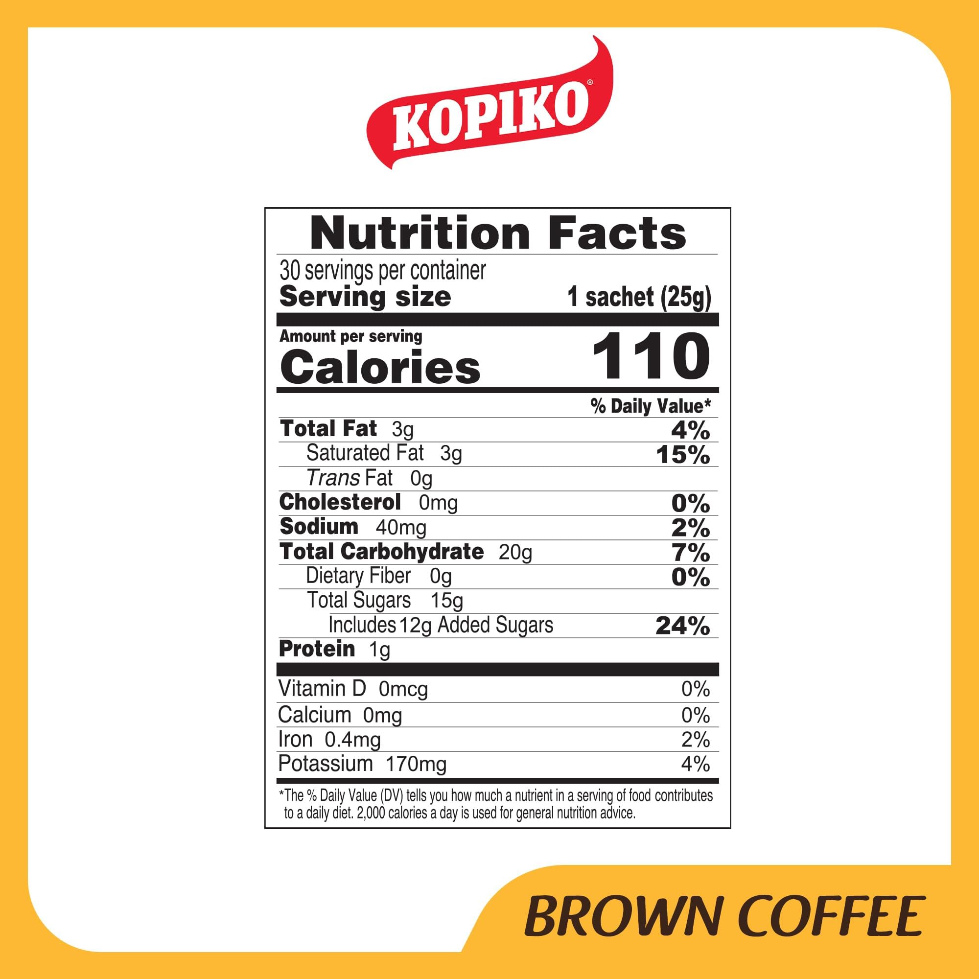 Kopiko Brown Instant Coffee Mix - Authentic Indonesian Volcanic Coffee - Taste the Irresistibly Delicious Coffee with Brown Sugar (0.88 OZ/25gr x 30