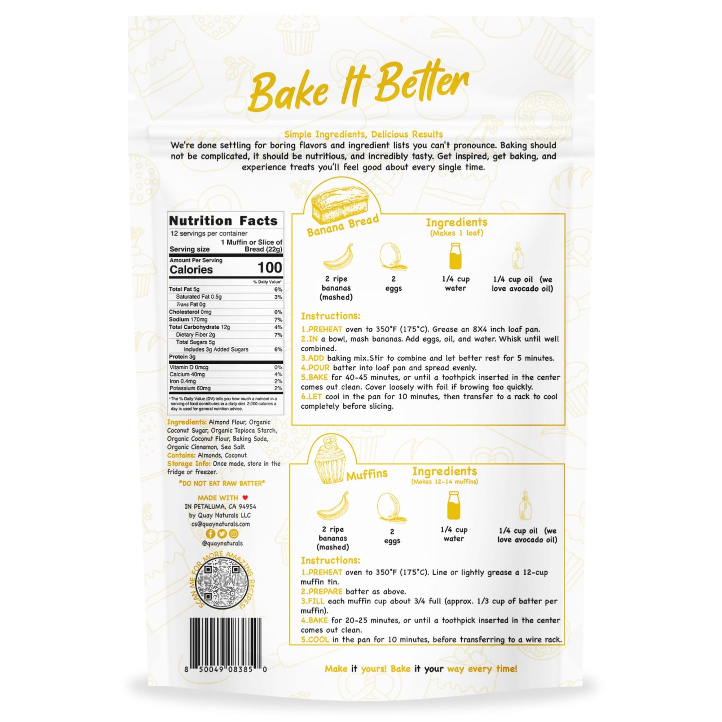 Quay Naturals Grain-Free Banana Bread & Muffin Mix, 9 oz - Almond Flour Baking Mix for Gluten Free Bread, Cake Mix & Brownie Mix, Made with Coconut Sugar, Non-GMO, Dairy-Free, Vegan-Friendly