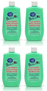 Soilove Laundry Stain Remover Liquid - 4 Bottles (16oz) - Powerful Prewash for Blood, Grease, Ink, Grass, Food, & More - Enzyme-Based Concentrated
