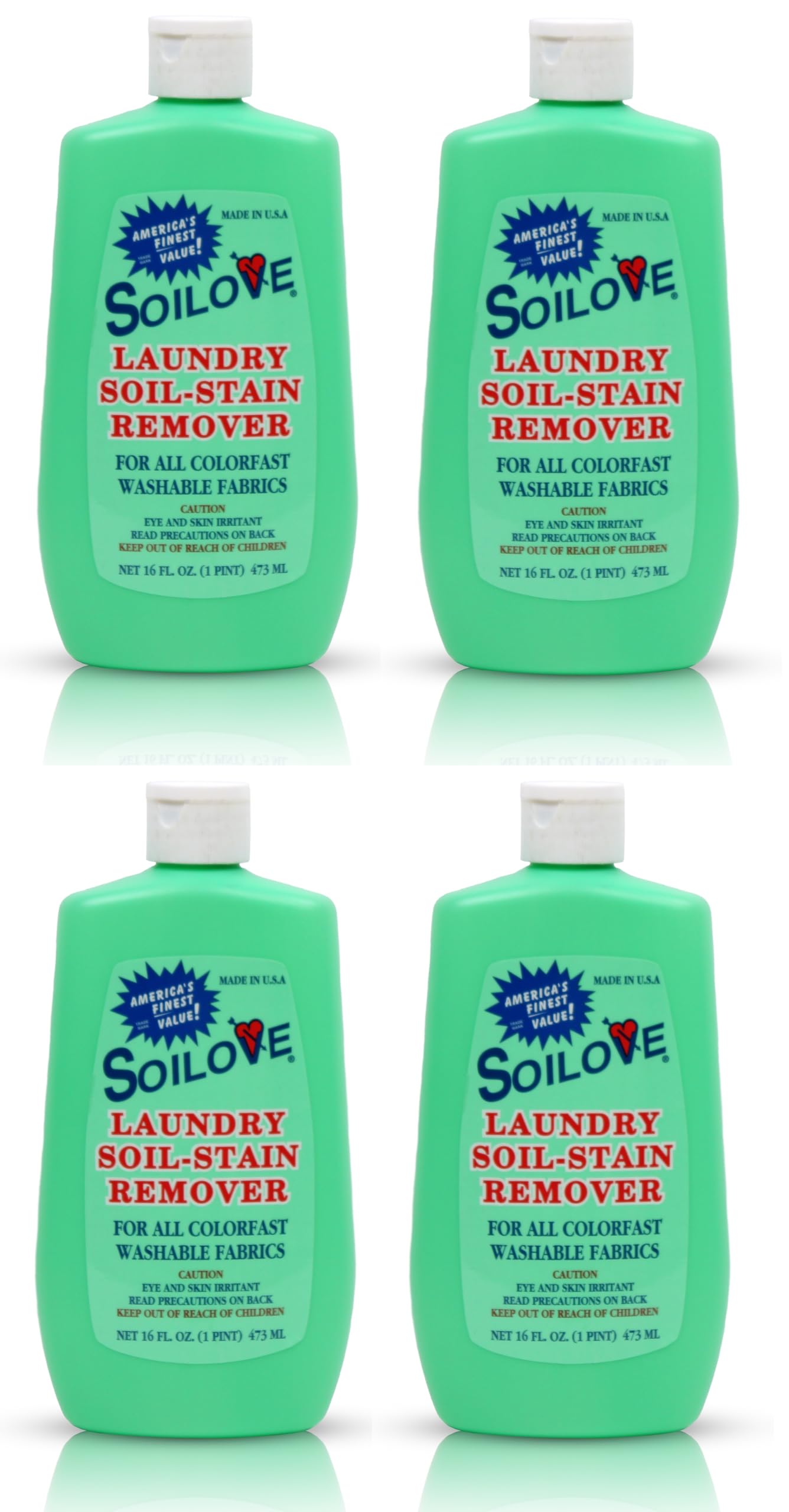 Soilove Laundry Stain Remover Liquid - 4 Bottles (16oz) - Powerful Prewash for Blood, Grease, Ink, Grass, Food, & More - Enzyme-Based Concentrated