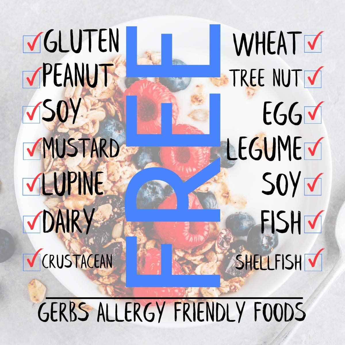 Gerbs Super 5 Fruit Granola, 2 LBS - Top 14 Food Allergy Free & Non GMO - Unsulfured & Keto Safe - Cranberry, Blueberry, Goji Berry, Cherry, Raisin
