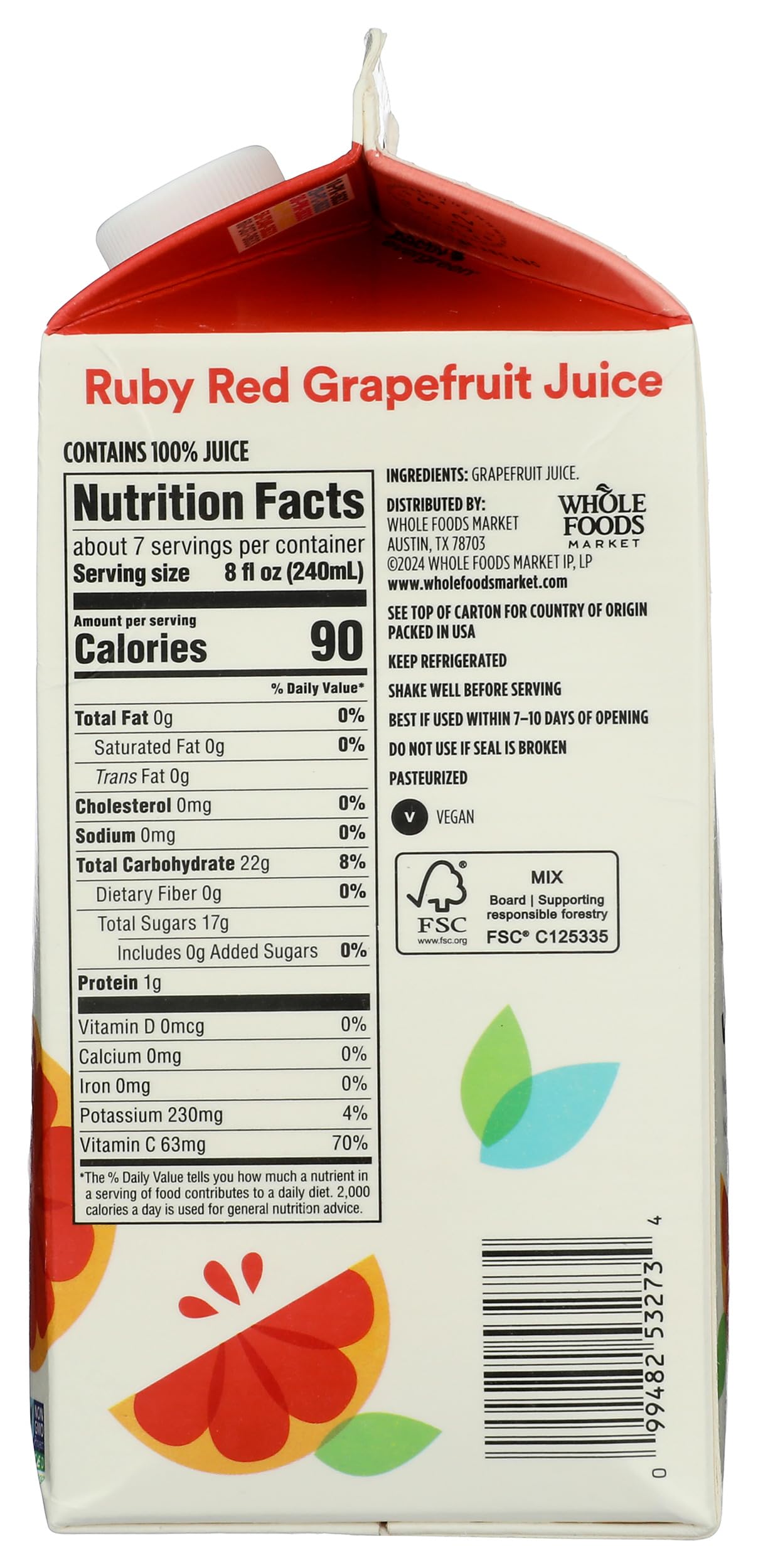 365 By Whole Foods Market, Ruby Red Grapefruit Juice, 52 Fl Oz