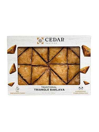 Cedar Pastries 16-Piece Traditional Triangle Baklava - Cashew, Almond & Walnut Assortment | Handmade Mediterranean Dessert | Kosher & Halal