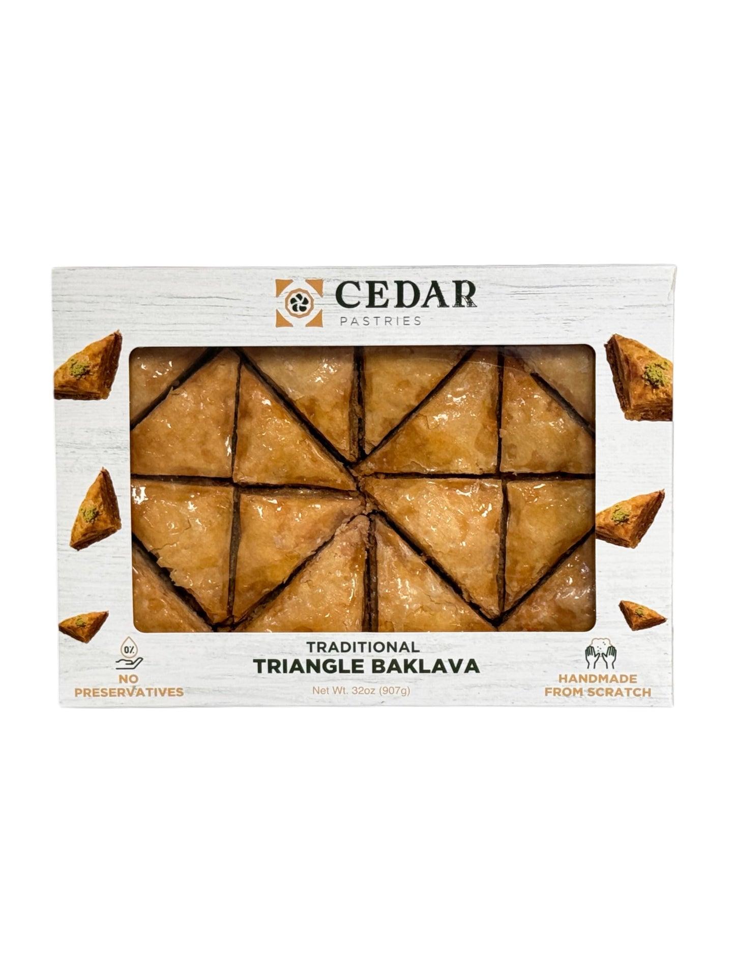 Cedar Pastries 16-Piece Traditional Triangle Baklava - Cashew, Almond & Walnut Assortment | Handmade Mediterranean Dessert | Kosher & Halal