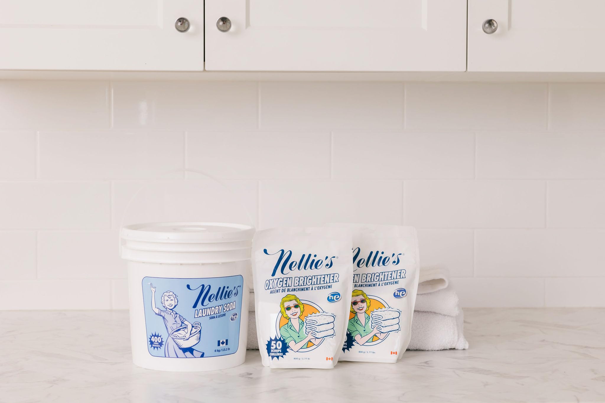 Nellie’s Laundry Bundle - 400 Load Laundry Soda & Two 50 Load Oxygen Brighteners - Powdered Detergent for Long-Lasting Freshness - HE & Standard
