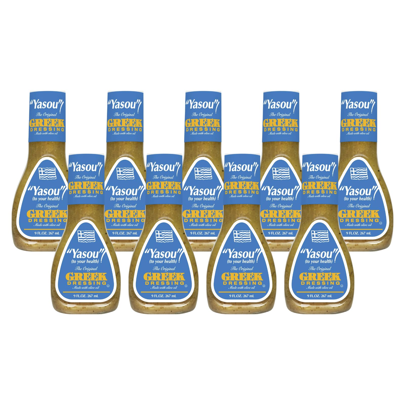 Yasou Greek Salad Dressing, Classic Mediterranean Flavor (Pack of 9)