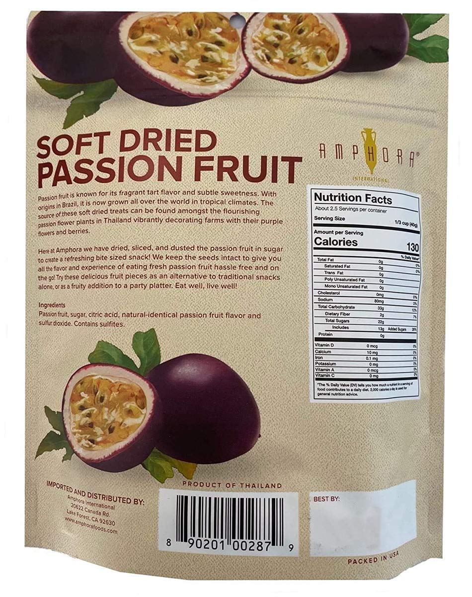 Amphora Soft Dried Passion Fruit Healthy Snack Fruits Vegan Kosher Gluten Free 3.5 Oz Each (Pack of 6)
