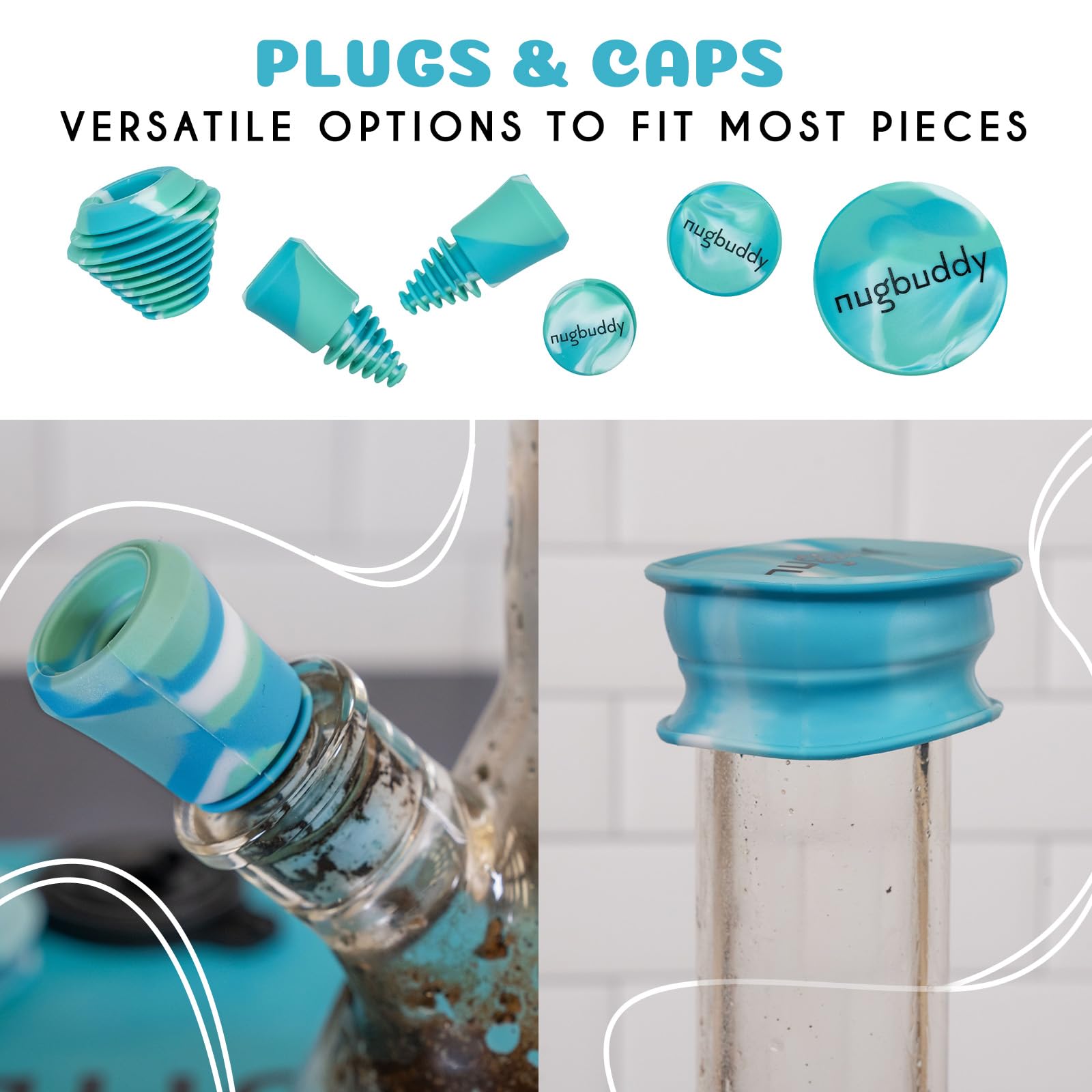 nugbuddy Glass Cleaning Kit - Reusable Silicone Accessories - Complete Kit to Clean your Piece, Just Add Cleaner - Reusable Soaker Bag, Brushes, Mat