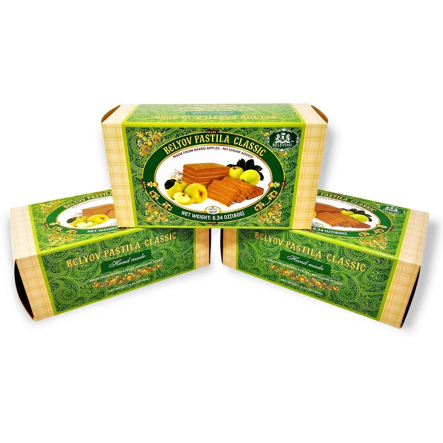 Belevini Tasty and Healthy Belyov Pastila Classic, Handmade, Made from Baked Apples, No Sugar Added, Gluten-free, Pack of 3