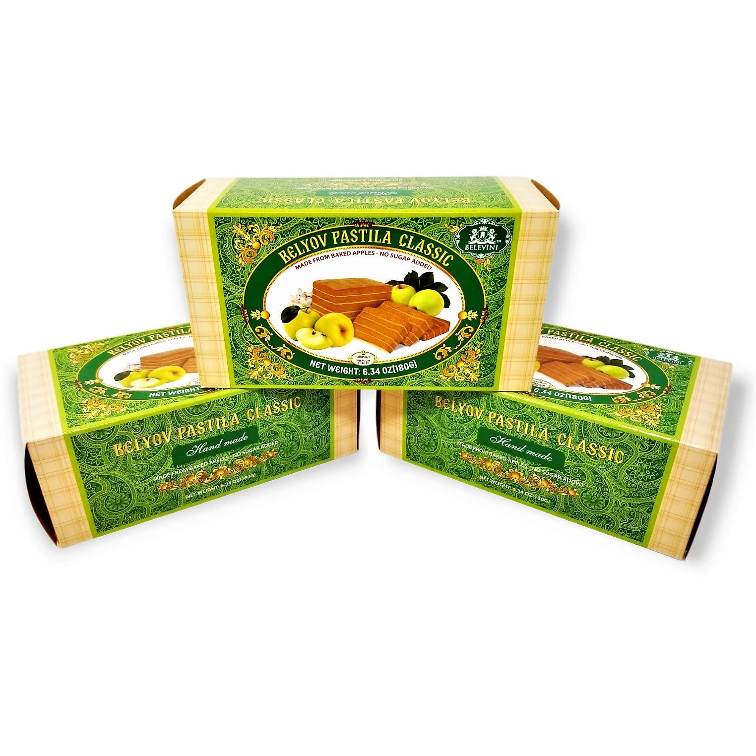 Belevini Tasty and Healthy Belyov Pastila Classic, Handmade, Made from Baked Apples, No Sugar Added, Gluten-free, Pack of 3