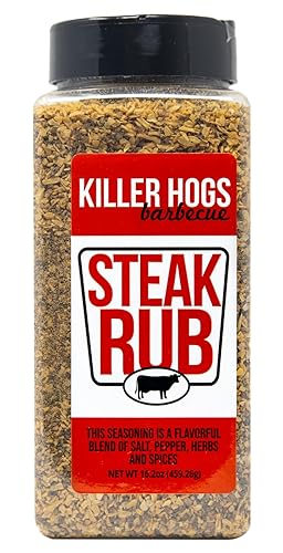 Killer Hogs Steak Rub Championship BBQ, Smoking, and Grilling Seasoning for Beef, Burgers, and Pork Chops, with Salt, Pepper, Herbs and Spices, 16.2