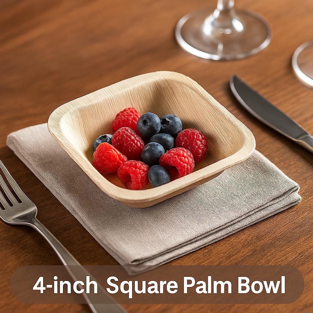 Pattal 4" square shaped areca palm leaf disposable bowls. Pack of 25. Organic Tableware, Biodegradable party ware, use for Thanksgiving, wedding