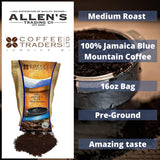 Jamaica Blue Mountain Coffee Certified 100% Pure, Roasted Ground 1 Lb