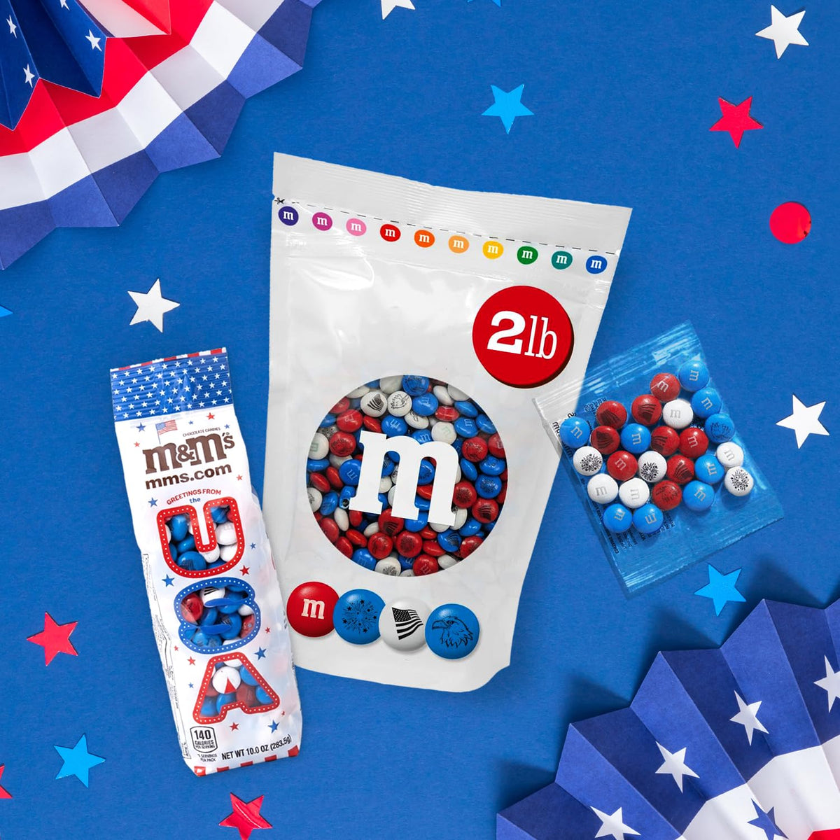 M&M'S USA Red, White, and Blue Patriotic Milk Chocolate Candy, 3 Pack