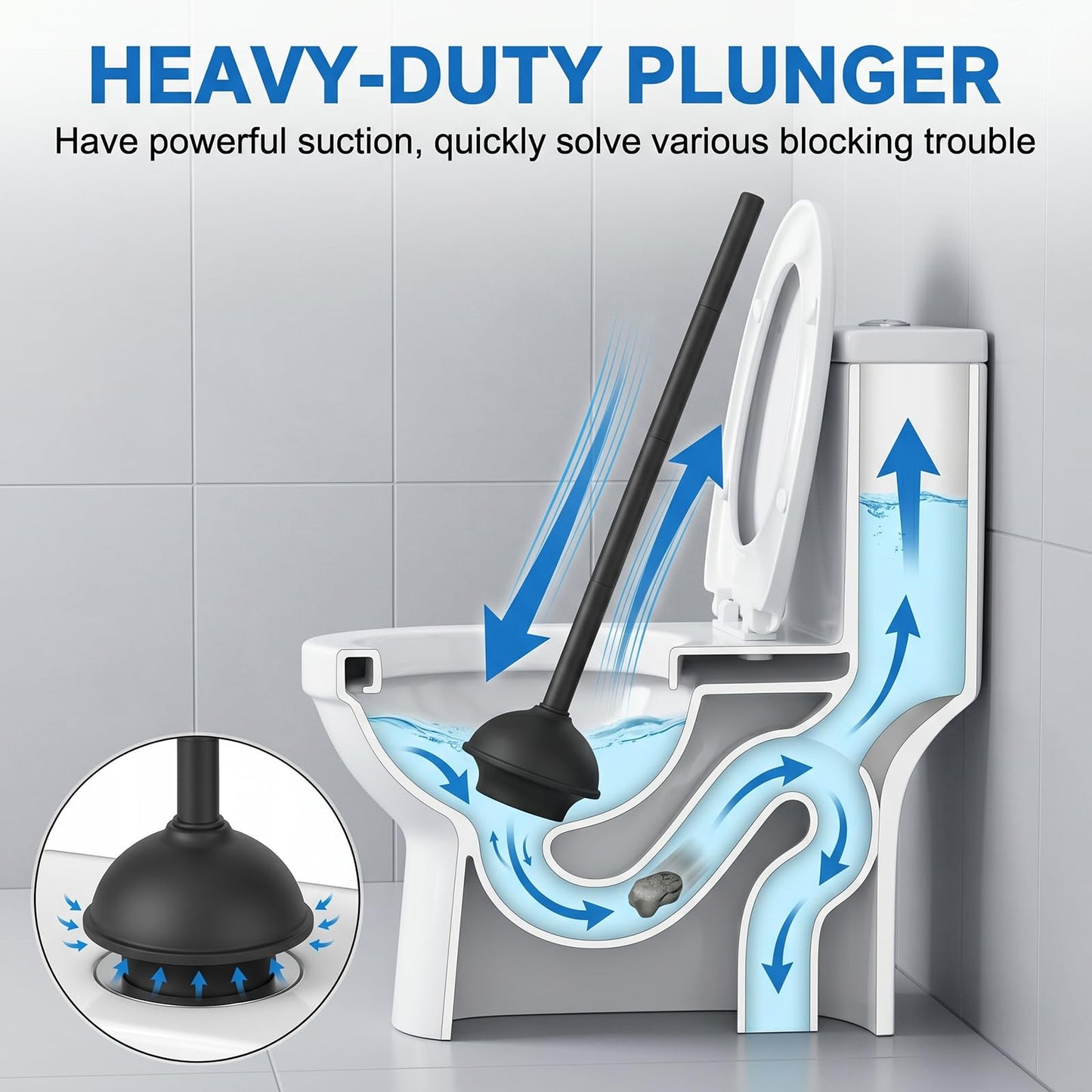 VegStow Toilet Plunger and Bowl Brush with Holder, Heavy Duty Toilet Brush and Plunger Set for Bathroom Cleaning, 1 Set (Black)