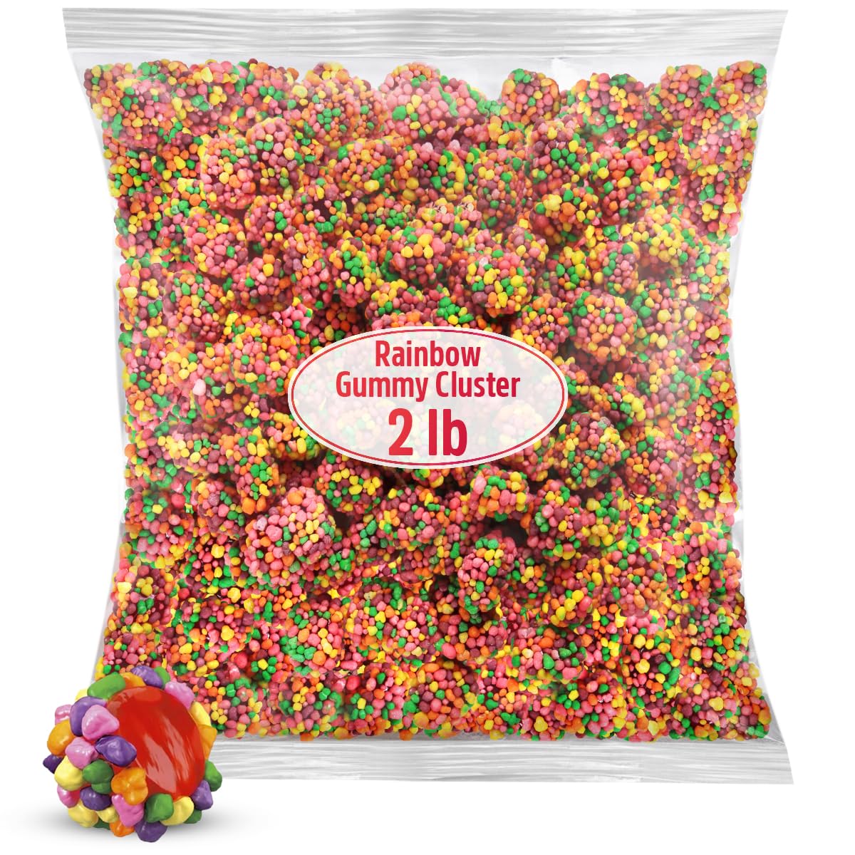 Gummy Clusters Rainbow, 2lb Pack of Gummy Clusters Bulk, Perfect Gummy Candy Snack for Parties, Birthdays, Holidays, Gift Bags, Office Treats