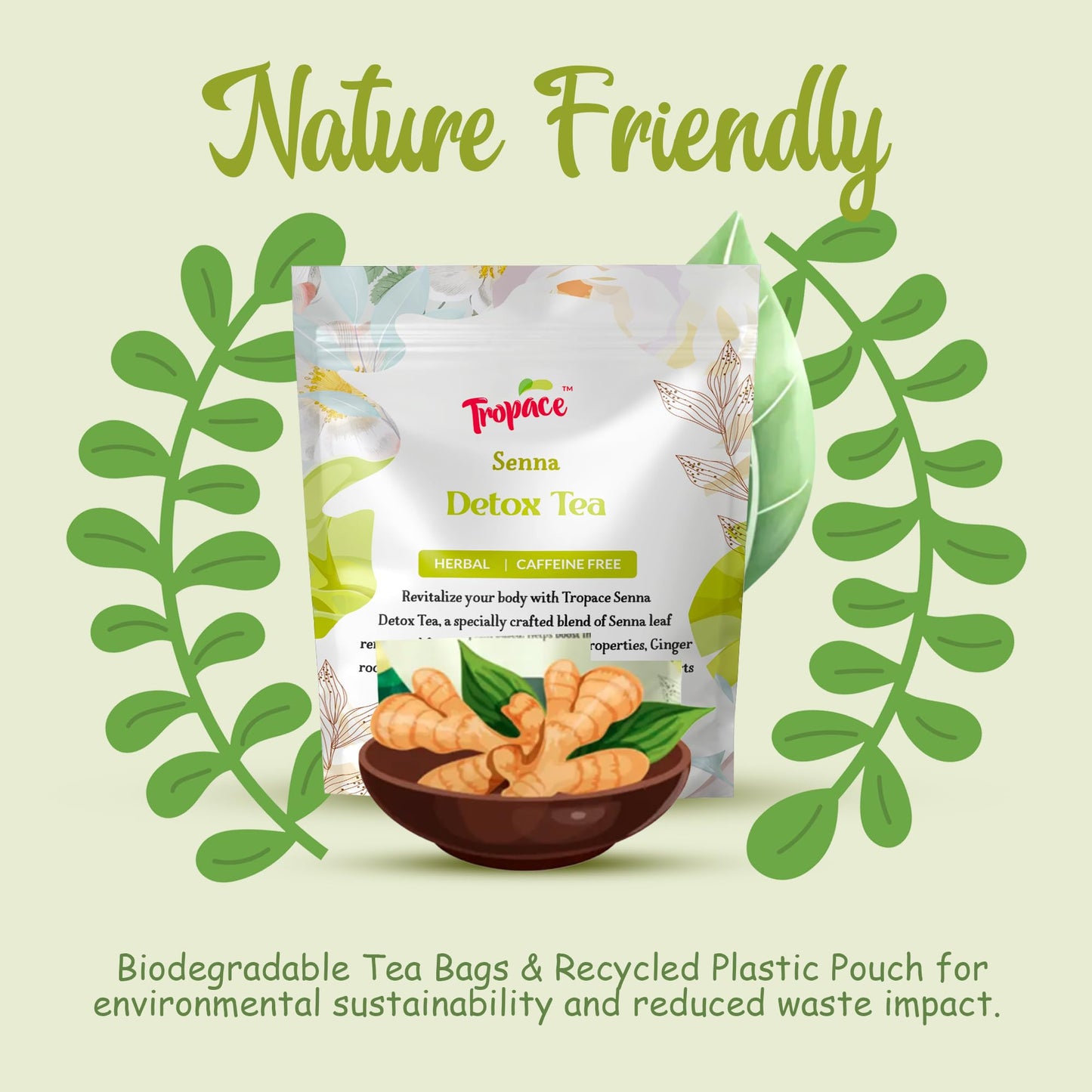 Tropace Senna Leaf Herbal Tea - Caffeine-Free, 20 Tea Bags Infused with Senna, Ginger, Rooibos & Lemon Peel - Rooted in Africa, Packed in USA, 1.8 oz
