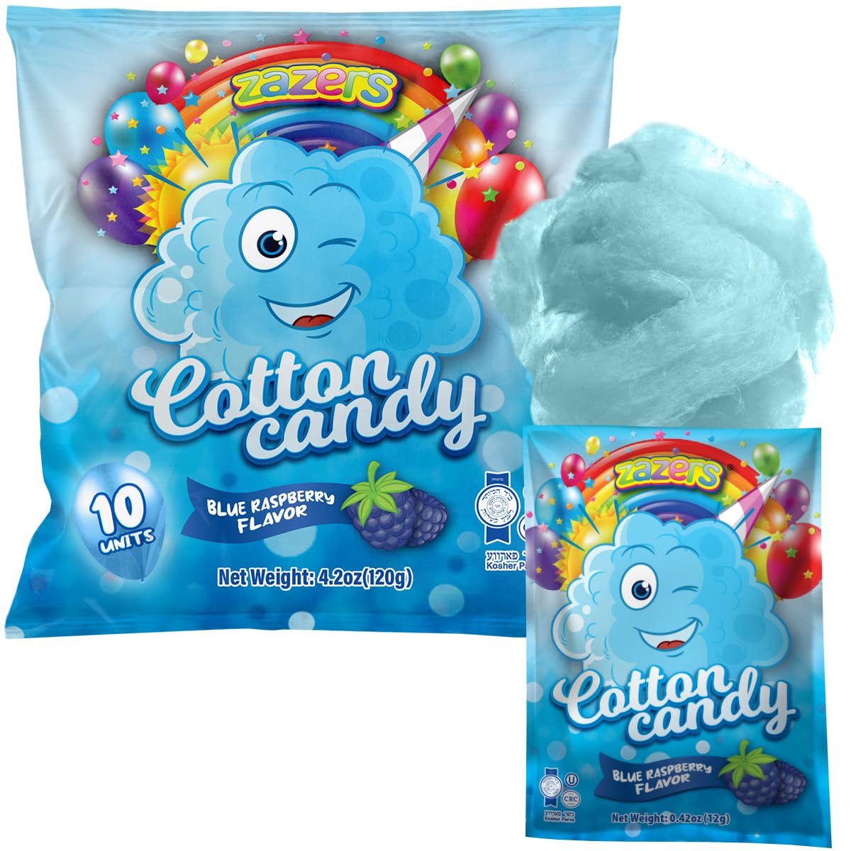 Blue Cotton Candy, Blue Raspberry, 10pk - Individually Wrapped Party Favors