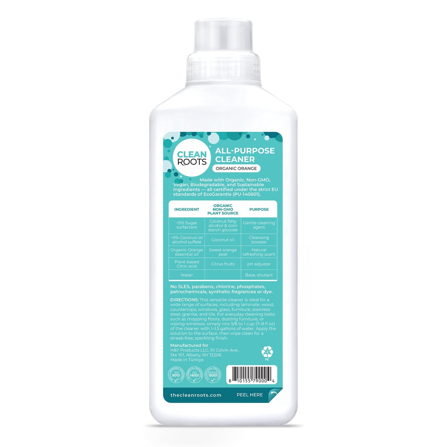 CLEAN ROOTS All-Purpose Cleaner - EcoGarantie Certified, 100% Plant-Based Formula, Made with Organic Ingredients, Scented with Organic Orange