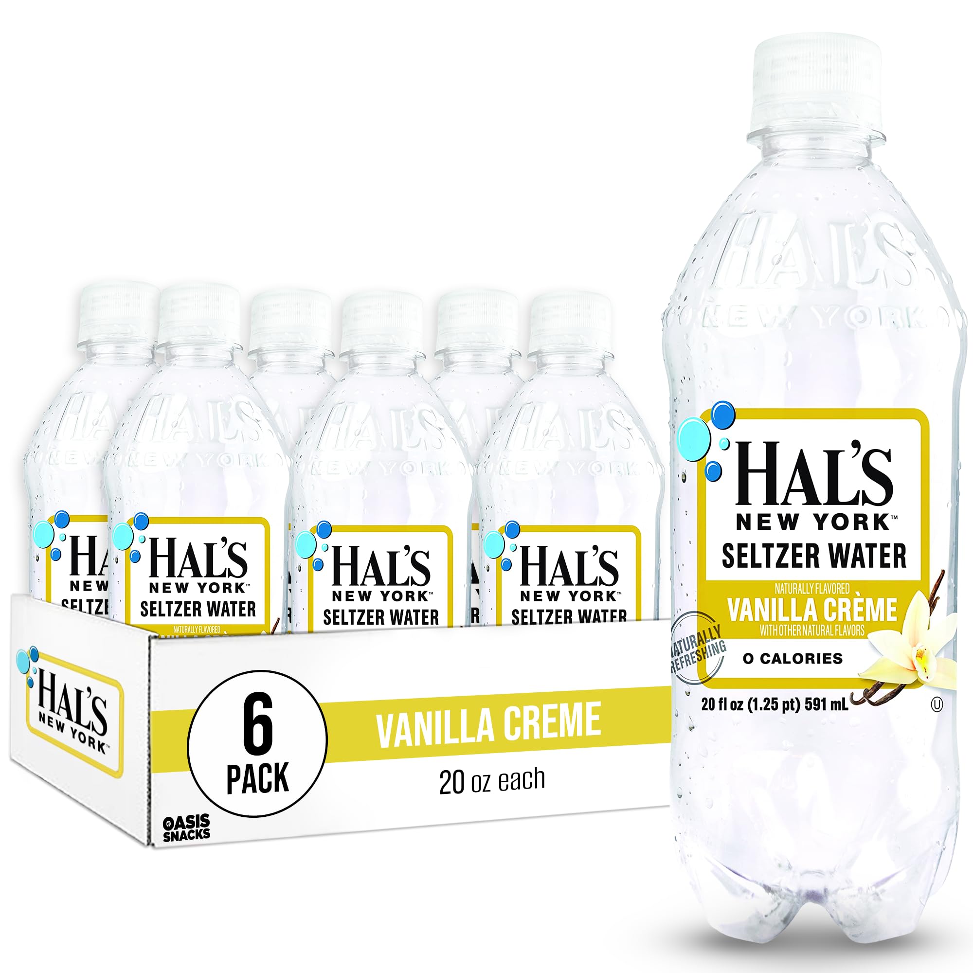 Hal's New York Seltzer Carbonated Vanilla Cream Flavored Sparkling Water, Zero Sugar, Zero Calorie, Zero Carbs, 20 Fl Oz (Pack of 6)