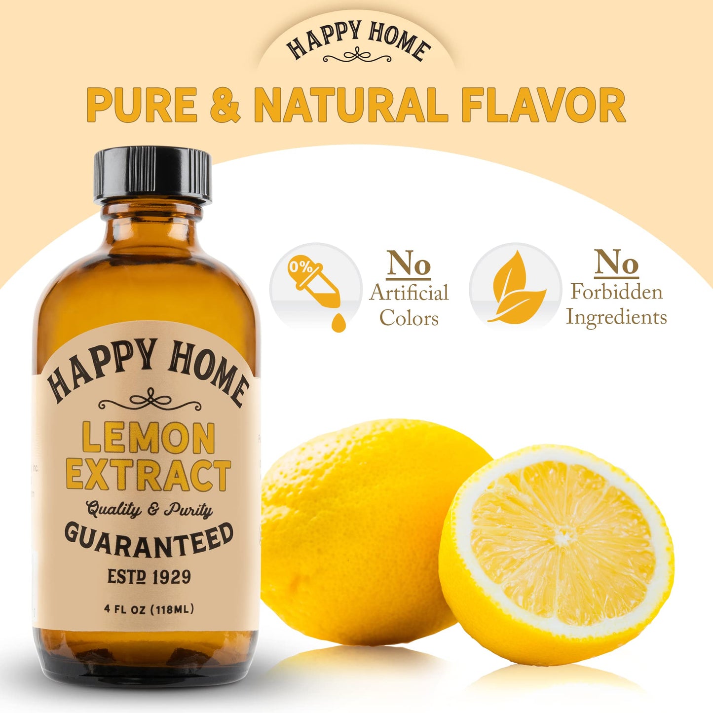 Happy Home Pure Lemon Extract- Certified Kosher, 4 oz.