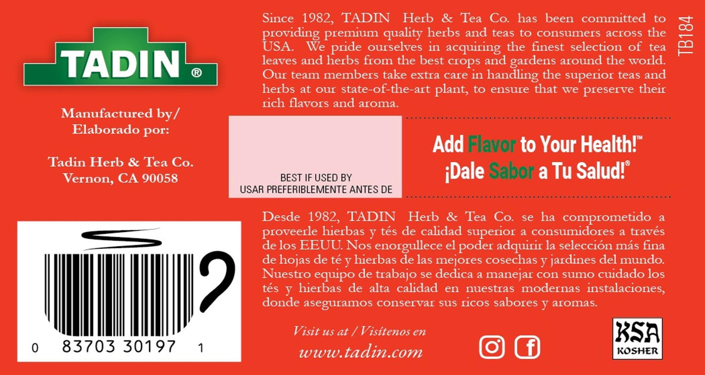 Tadin Bronco Tea with Eucalyptus and Gordolobo, Herbal Tea, Caffeine Free, 24 Tea Bags Per Box, Pack of 1