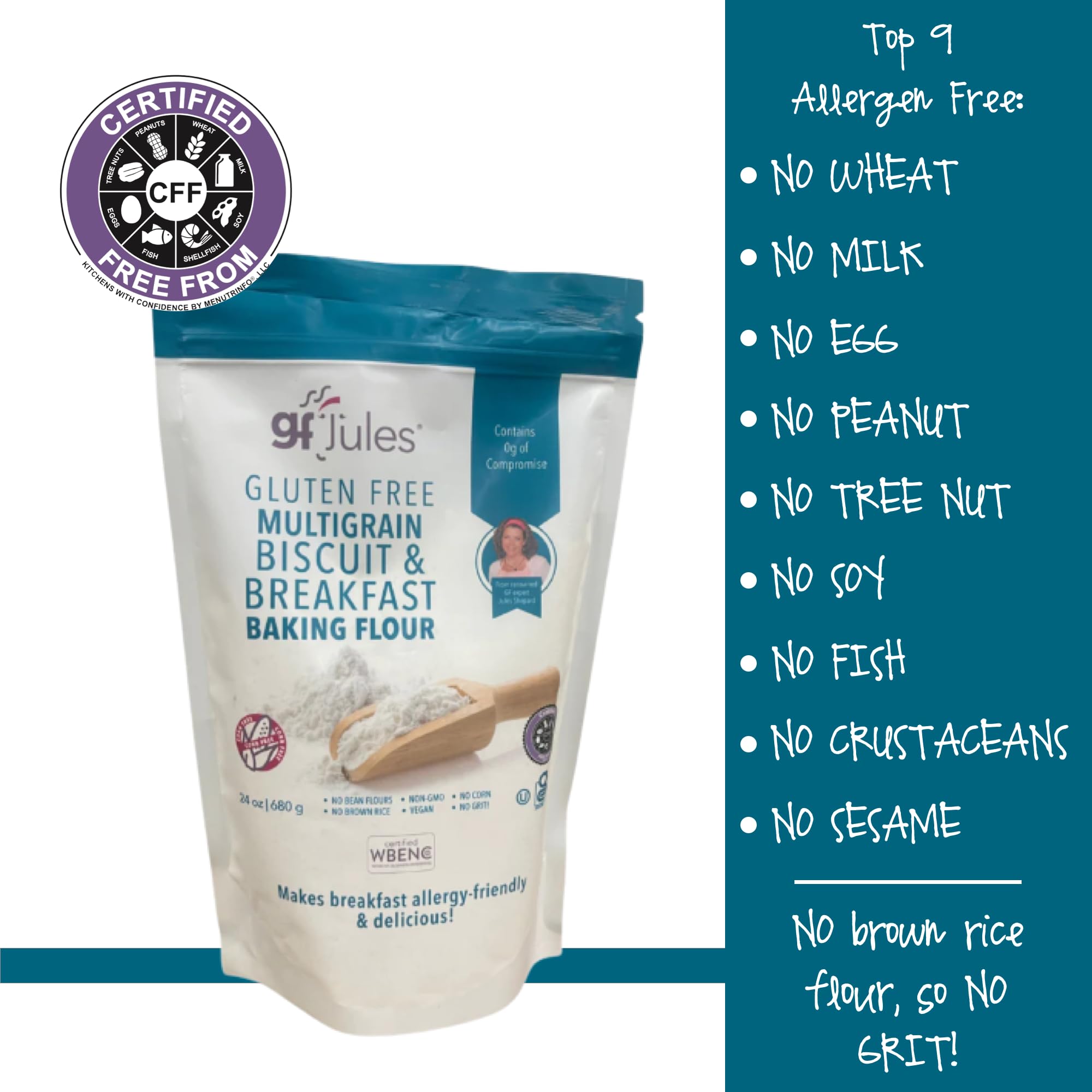 gfJules Certified Gluten Free Multigrain Biscuit & Breakfast Baking Flour | No Grit, Non-GMO, Vegan | Certified Top 9 Allergen-Free & Kosher | Corn-Free | 24 Ounces, Pack of 12