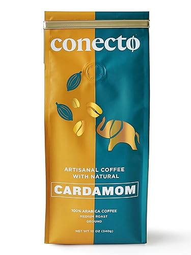 Conecto Cardamom Coffee: 100% Natural and Artisanal, Guatemalan Arabica Ground Coffee Flavored with Clay Pot Roasted Cardamom, Medium Roast and Mild