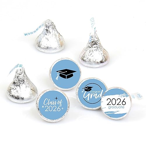 Big Dot of Happiness 2026 Light Blue Graduation Party Round Candy Sticker Favors - Labels Fit Chocolate Candy (1 Sheet of 108)